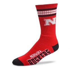 For Bare Feet Kids' Nebraska Cornhuskers 4 Stripe Deuce Crew Socks Red