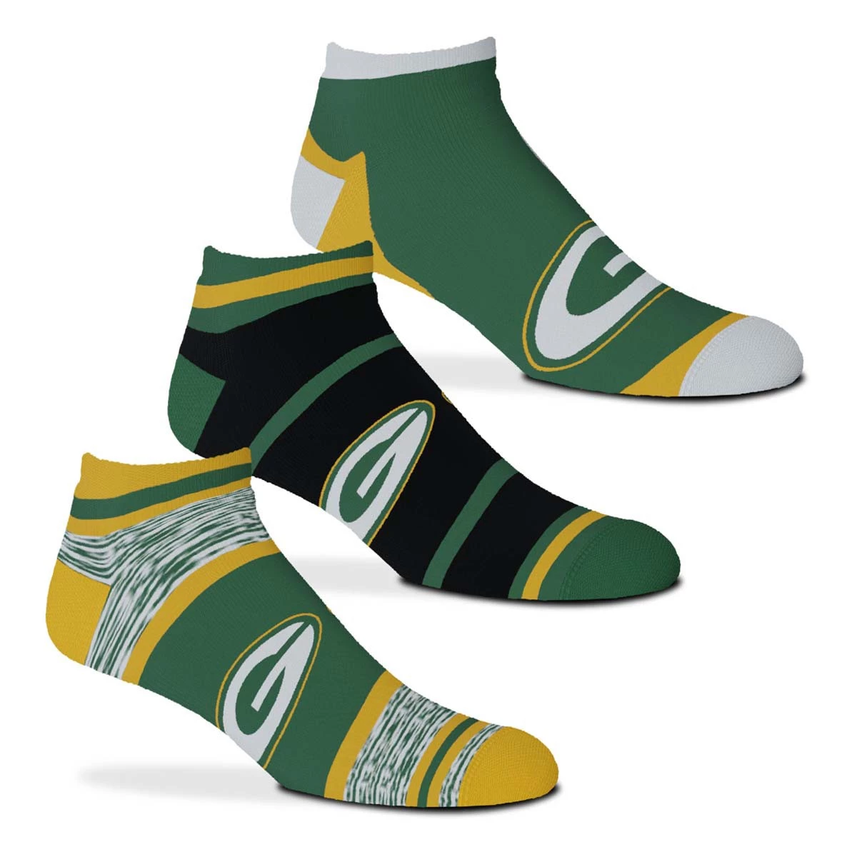 For Bare Feet Green Bay Packers Cash 3 Pack No Show Socks Green/black 2 For Bare Feet Green Bay Packers Cash 3 Pack No Show Socks Green/black - Image 2