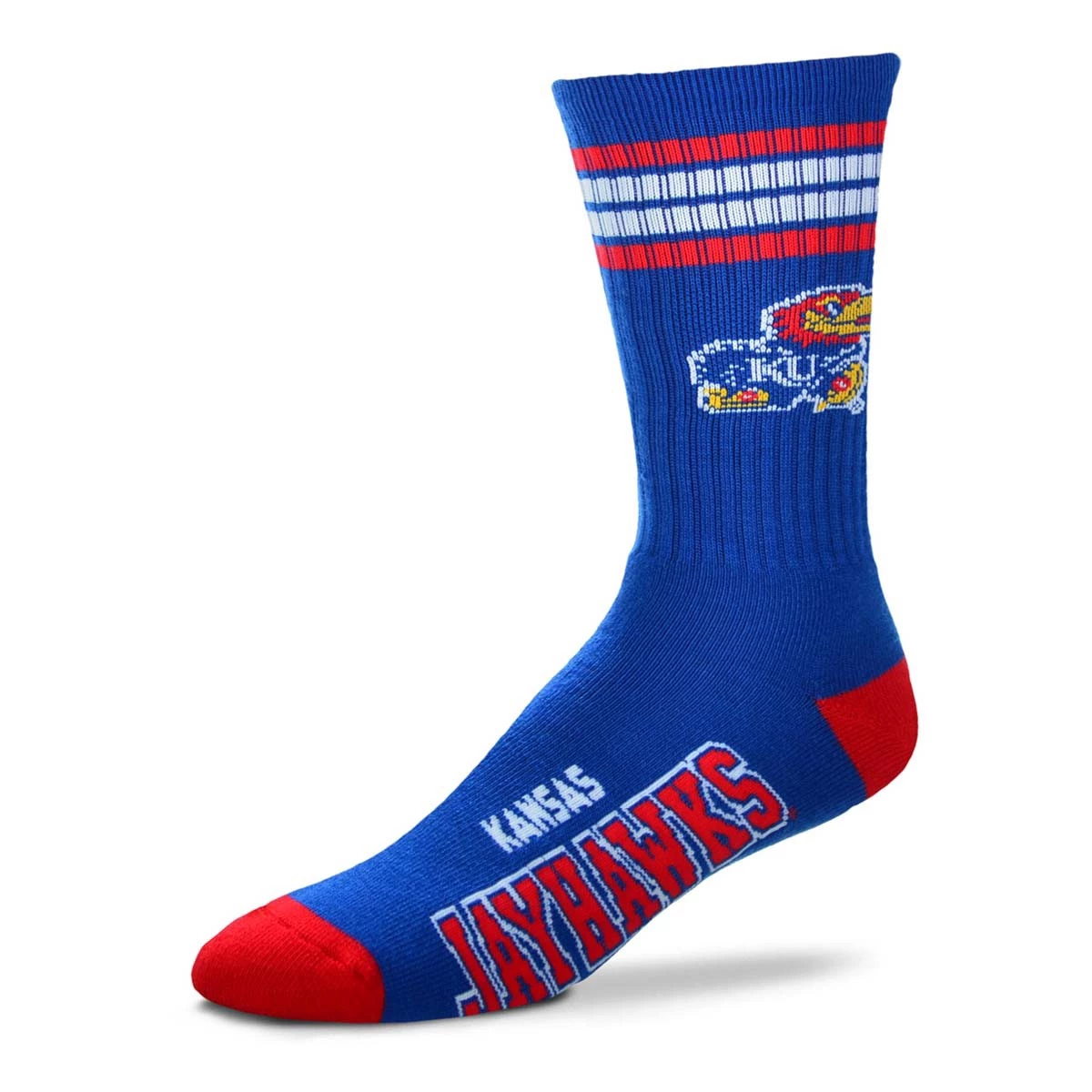 For Bare Feet Kansas Jayhawks 4 Stripe Deuce Crew Socks Royal 2 For Bare Feet Kansas Jayhawks 4 Stripe Deuce Crew Socks Royal - Image 2
