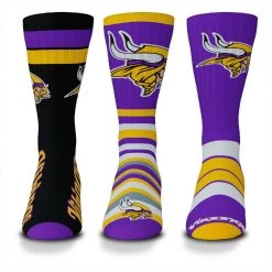 For Bare Feet Minnesota Vikings 3pk Team Batch Socks
