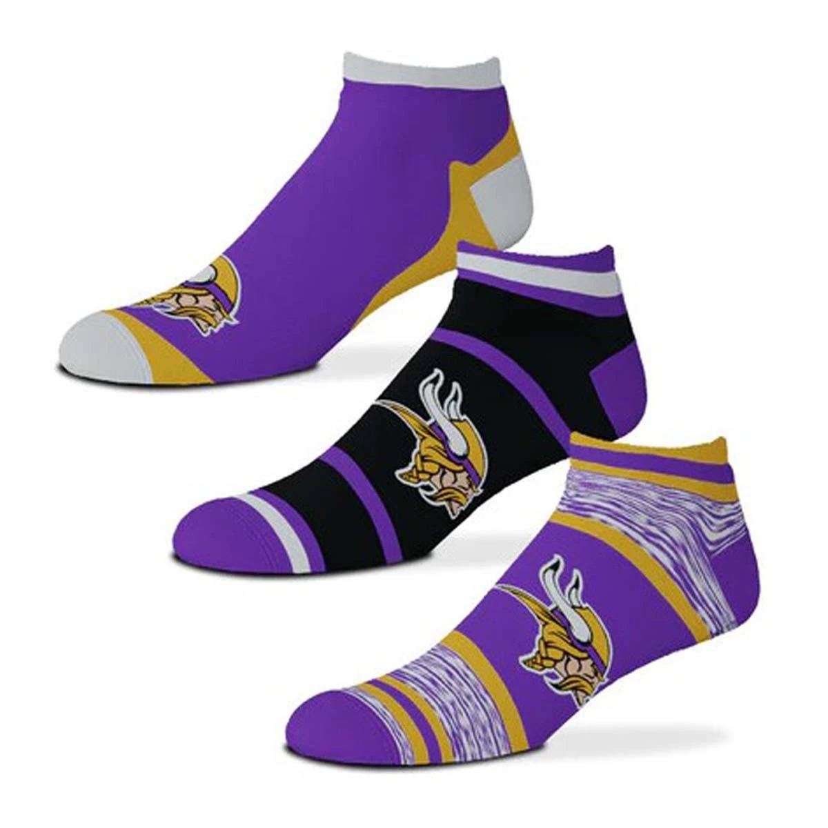 For Bare Feet Minnesota Vikings Cash 3 Pack No Show Socks 1 For Bare Feet Minnesota Vikings Cash 3 Pack No Show Socks