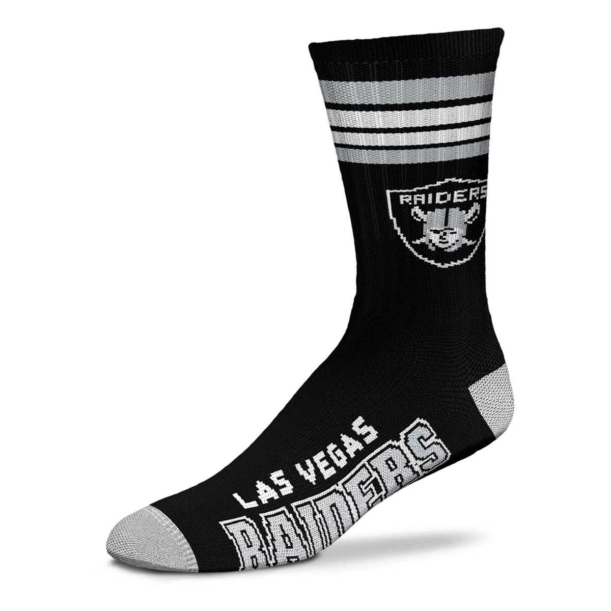 For Bare Feet Kids' Las Vegas Raiders 4 Stripe Deuce Crew Socks Black 2 For Bare Feet Kids' Las Vegas Raiders 4 Stripe Deuce Crew Socks Black - Image 2