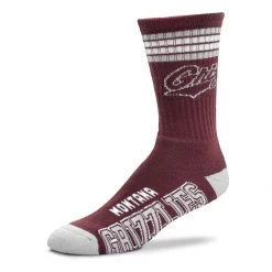 For Bare Feet Montana Grizzlies 4 Stripe Deuce Crew Socks Maroon
