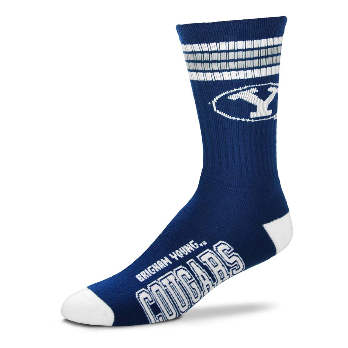For Bare Feet Kids' BYU Cougars 4 Stripe Deuce Crew Socks Blue 1 For Bare Feet Kids' BYU Cougars 4 Stripe Deuce Crew Socks Blue