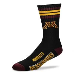 For Bare Feet Minnesota Golden Gophers 4 Stripe Crew Socks Black