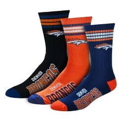 For Bare Feet Denver Broncos 4 Stripe Deuce 3 Pack Crew Socks Blue/orange