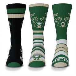 For Bare Feet Milwaukee Bucks 3pk Team Batch Socks