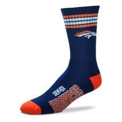 For Bare Feet Kids' Denver Broncos 4 Stripe Deuce Socks Navy