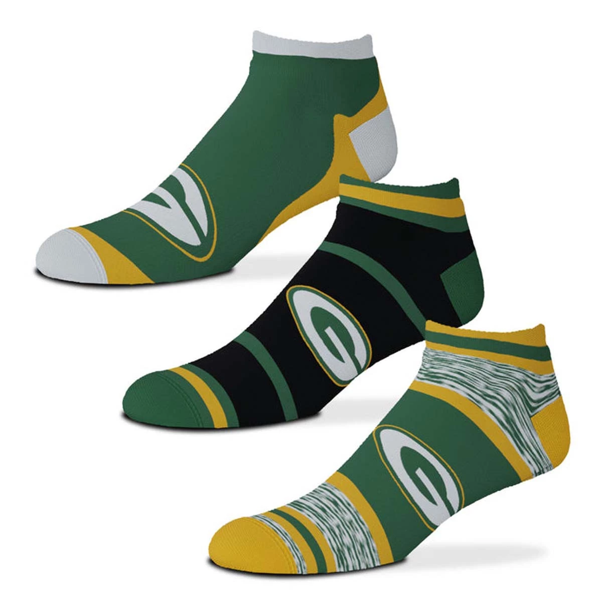 For Bare Feet Green Bay Packers 3pk Flash Socks 1 For Bare Feet Green Bay Packers 3pk Flash Socks