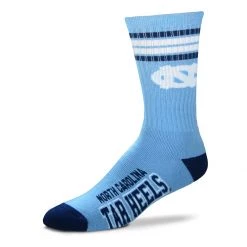 For Bare Feet Kids' North Carolina Tar Heels 4 Stripe Deuce Crew Socks Light Blue