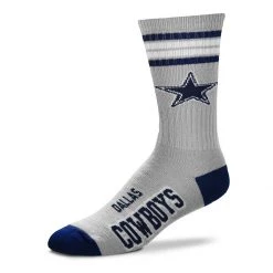 For Bare Feet Dallas Cowboys 4 Stripe Deuce Socks Light Grey