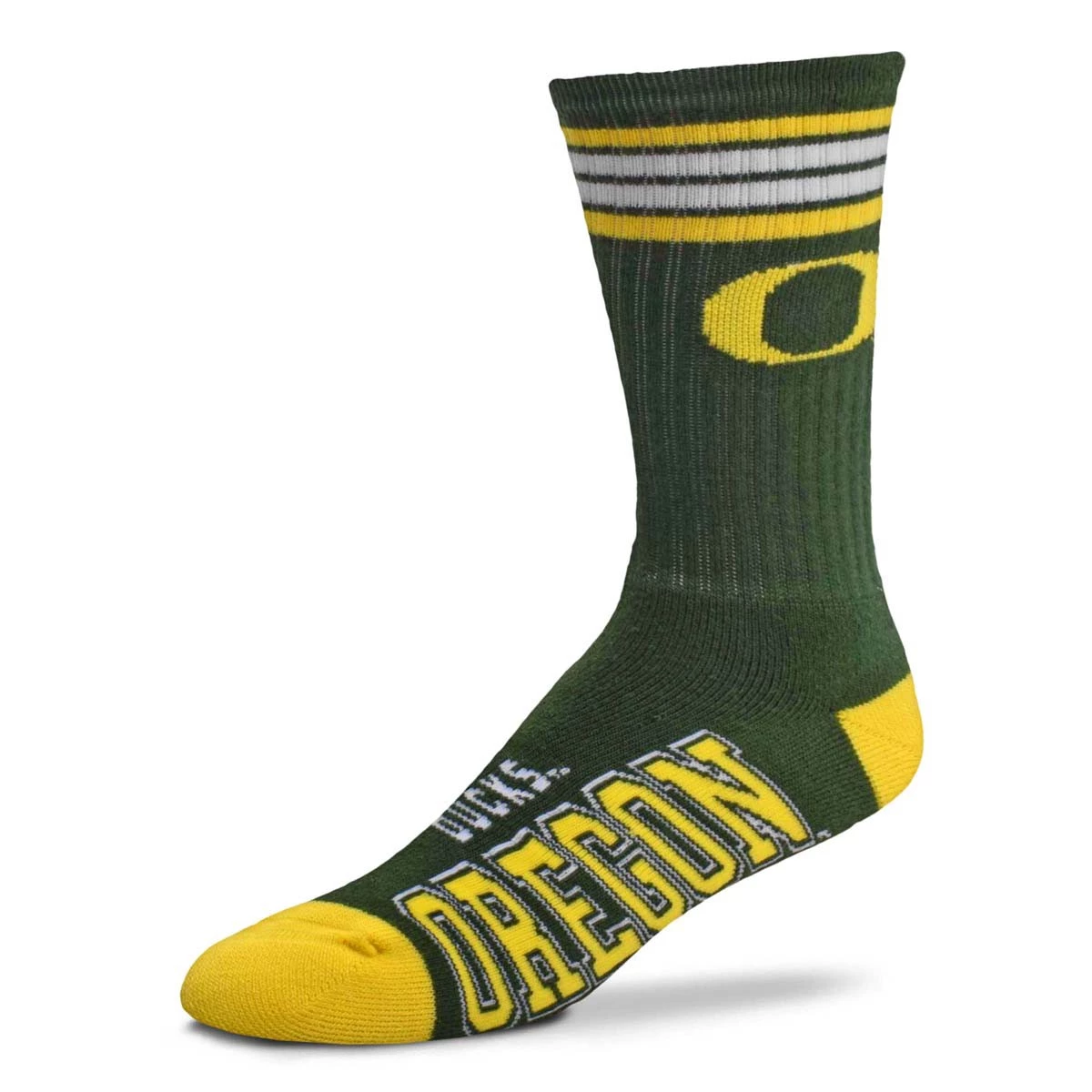 For Bare Feet Oregon Ducks 4 Stripe Deuce Crew Socks Green 1 For Bare Feet Oregon Ducks 4 Stripe Deuce Crew Socks Green