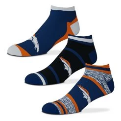 For Bare Feet Denver Broncos Cash 3 Pack No Show Socks Black/blue