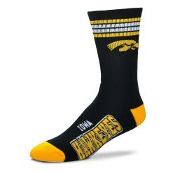 For Bare Feet Kids' Iowa Hawkeyes 4 Stripe Deuce Crew Socks Black