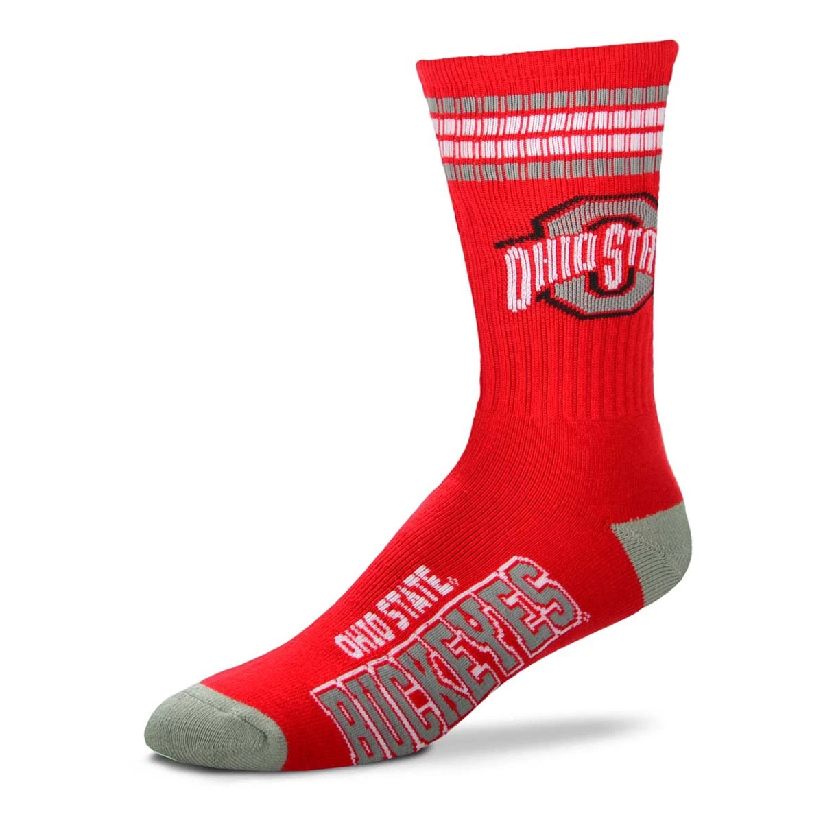 For Bare Feet Ohio State Buckeyes 4 Stripe Deuce Crew Socks Red 2 For Bare Feet Ohio State Buckeyes 4 Stripe Deuce Crew Socks Red - Image 2