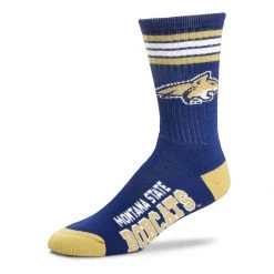 For Bare Feet Montana State Bobcats 4 Stripe Deuce Crew Socks Navy