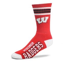 For Bare Feet Kids' Wisconsin Badgers 4 Stripe Deuce Crew Socks Red