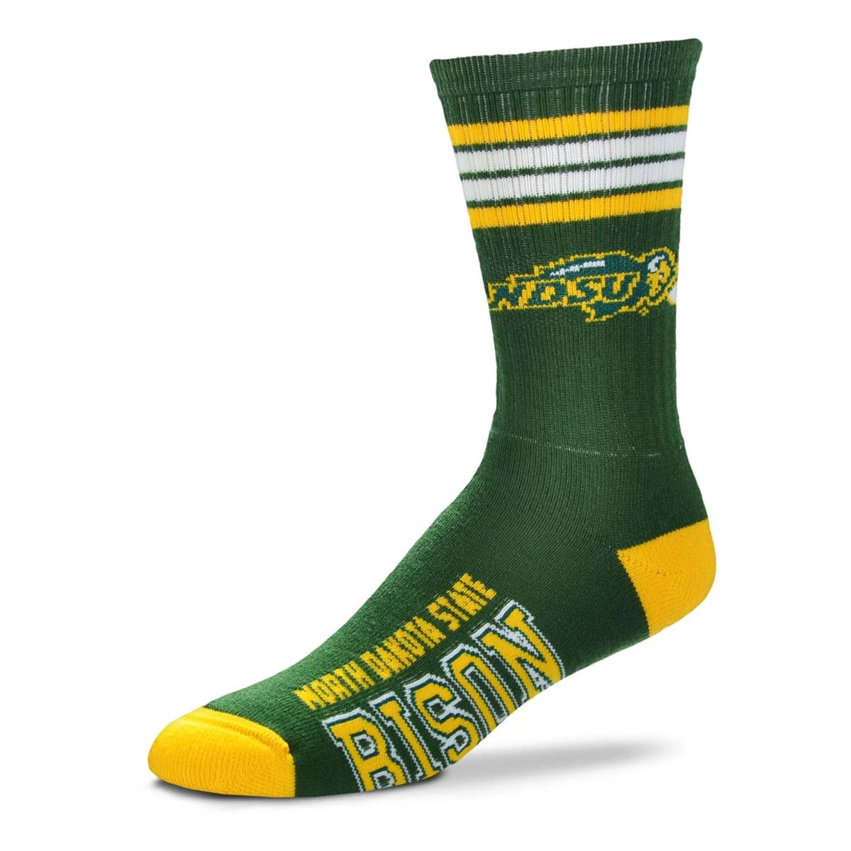 For Bare Feet North Dakota State Bison 4 Stripe Deuce Crew Socks Forest Green 2 For Bare Feet North Dakota State Bison 4 Stripe Deuce Crew Socks Forest Green - Image 2
