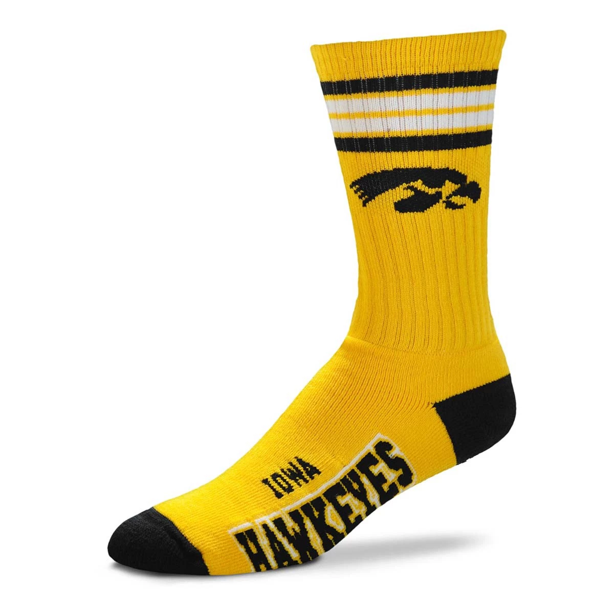 For Bare Feet Iowa Hawkeyes 4 Stripe Crew Socks Yellow 1 For Bare Feet Iowa Hawkeyes 4 Stripe Crew Socks Yellow