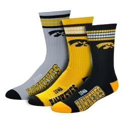 For Bare Feet Iowa Hawkeyes 4 Stripe Deuce 3 Pack Crew Socks Black/yellow