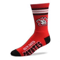 For Bare Feet Kids' South Dakota Coyotes 4Stripe Deuce Crew Socks Red