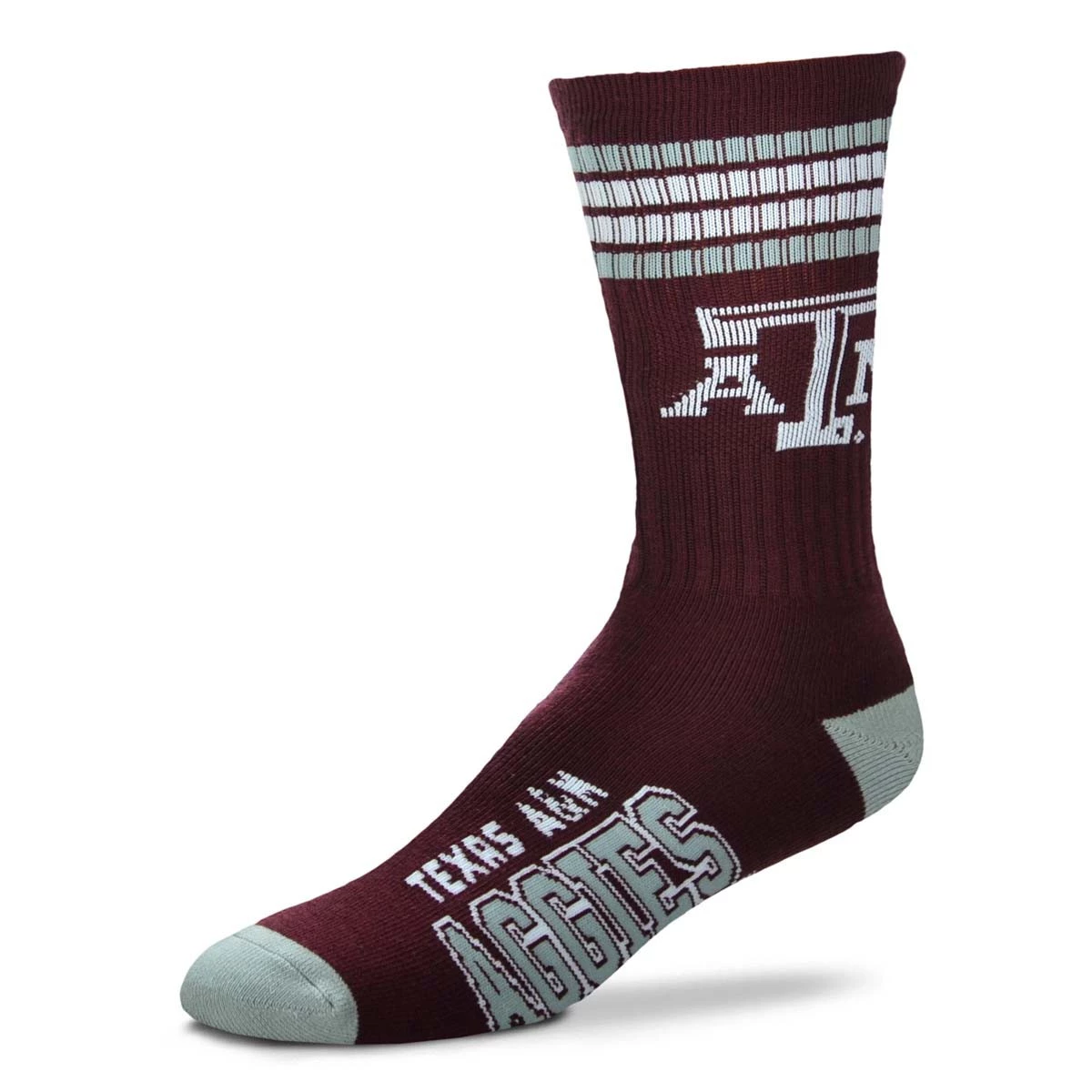For Bare Feet Texas A&M Aggies 4 Stripe Deuce Crew Socks Maroon 2 For Bare Feet Texas A&M Aggies 4 Stripe Deuce Crew Socks Maroon - Image 2