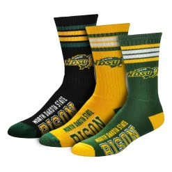 For Bare Feet North Dakota State Bison 4 Stripe Deuce 3 Pack Crew Socks Green/yellow
