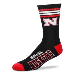 For Bare Feet Nebraska Cornhuskers 4 Stripe Crew Socks Black