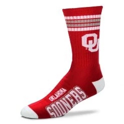 For Bare Feet Kids' Oklahoma Sooners 4 Stripe Deuce Crew Socks Red