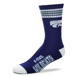 For Bare Feet Kids' Kansas State Wildcats 4 Stripe Deuce Crew Socks Purple