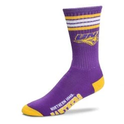 For Bare Feet Kids' Northern Iowa Panthers 4 Stripe Deuce Crew Socks Purple
