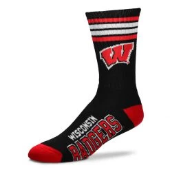 For Bare Feet Wisconsin Badgers 4 Stripe Crew Socks Black