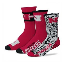 For Bare Feet Nebraska Cornhuskers 3pk Stimulus Crew Socks