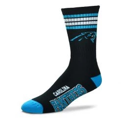 For Bare Feet Carolina Panthers 4 Stripe Deuce Crew Socks Black